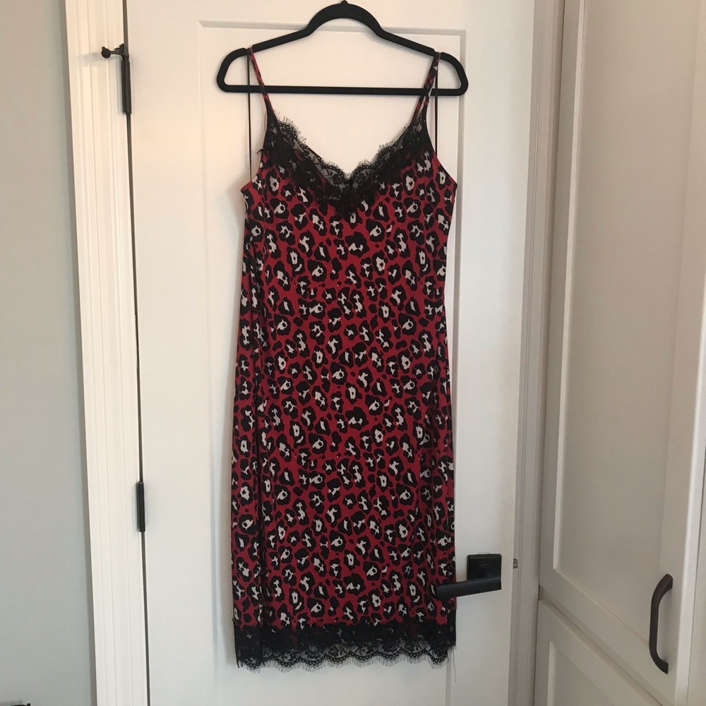 Red Leopard Print Slip Dress